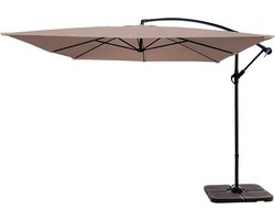 Zweefparasol met voet - Excentrische parasol - Terras beschermen - Inclusief 4 vulbare platen - 3 x 3 meter - Taupe