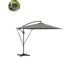 Zweefparasol met Voet - Ø 260 cm - Vierkant - Waterdicht - Kantelbaar - Verstelbare Hoogte - Grijs