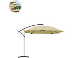 Zweefparasol met Voet - Ø 260 cm - Waterdicht - Kantelbaar - Verstelbare Hoogte - Grijs