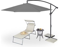 zweefparasol met voet - Ø 300 cm - met hoes en zwengel - draaibaar - kruisvoet - grijs