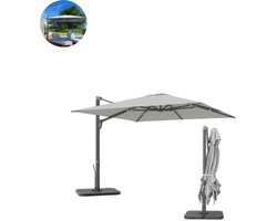 Zweefparasol met Voet - Ø 300 cm - Vierkant - Waterdicht - Kantelbaar - Verstelbare Hoogte - Grijs