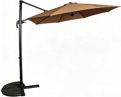 Zweefparasol - Ø 300 cm - 360° Draaibaar & Kantelbaar - Aluminium & IJzer Frame - Met Kruisvoet - UV-bestendig & Waterafstotend - Bruin