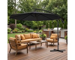 Zweefparasol Ø300 cm - Aluminium Parasol Kantelbaar 360° Draaibaar - Hangparasol met Kurbel UV-bestendig Waterafstotend - Tuinparasol Zonder Middenpaal - Donkergrijs