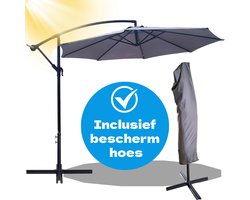 Zweefparasol Ø300 cm - Hoes en Kruisvoet - Tuinparasol - UV Bescherming - Waterdicht - Grijs - Silvergear