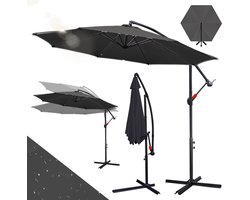 Zweefparasol Ø300 cm - Incl. Kruisvoet & Windtouw - UV50+ (UPF 50+) Polyester Doek - Multi-angle Kantelbaar & Draaibaar - Waterdicht - Ventilatiedak - Tuin Balkon Terras Grijs