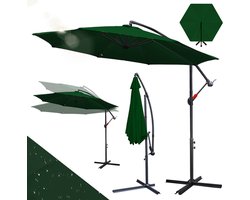 Zweefparasol Ø300 cm - Incl. Kruisvoet & Windtouw - UV50+ (UPF 50+) Polyester Doek - Multi-angle Kantelbaar & Draaibaar - Waterdicht - Ventilatiedak - Tuin Balkon Terras Groen