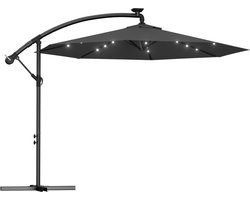 Zweefparasol Ø300 cm met LED Solar Verlichting - 32 LED Kantelbaar Draaibaar - Hangparasol Aluminium - UV-bestendig Waterafstotend - Tuinparasol Zonder Middenpaal - Donkergrijs