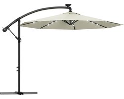 Zweefparasol Ø300 cm met LED Solar Verlichting - 32 LED Kantelbaar Draaibaar - Hangparasol Aluminium - UV-bestendig Waterafstotend - Tuinparasol Zonder Middenpaal - Beige