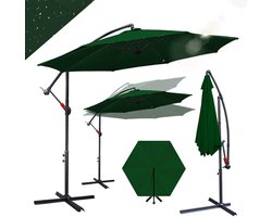 Zweefparasol Ø350 cm - Extra Grote Schaduw - UV50+ (UPF 50+) Polyester - Multi-angle Kantelbaar & Draaibaar - Waterdicht - Ventilatiedak - Stabiel IJzeren Frame met 8 Ribben - Incl. Kruisvoet 100×100 cm Groen