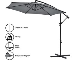 Zweefparasol staal Ø 270x245 cm incl. kruisvoet grijs