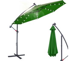 Zweefparasol - Strandparasols - Balkonparasols - Solar LED parasol Waterdicht - Parasol - Parasols - Ø 350cm - 3.5m - Tuinparasol - Zonne-energie - Groen- Draai- en Kantelbaar - 360° draaibaar - Duurzame Zweefparasol - Met voet