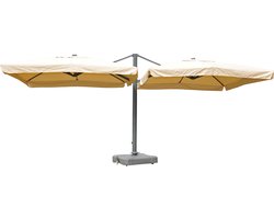 Zweefparasol T44, pergola luifel effect, 6,2x3m polyester 50kg ~ crème-beige + standaard