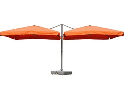 Zweefparasol T44, pergola luifel effect, 6,2x3m polyester 50kg ~ terracotta + staander