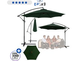 Zweefparasol tuin 350x250 cm groen met verstelbare kantelfunctie en stalen frame, grote parasol voor terras balkon en tuin, waterafstotend polyester doek met beschermhoes en stevige voet zonder gewichten voor schaduw en comfort extra groots Met Ebook