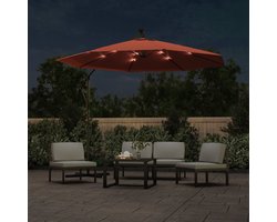 ZweefParasol | Zonnescherm | Tuinparasol met LED-verlichting en stalen paal terracottakleur