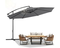 Zweefparasols 3,5m - Grote Parasol voor Buiten - UV 50+ Bescherming (98% UV-blokkering) - Kantelbaar in meerdere standen - Windbestendig met Ventilatieopeningen - Met Kruisvoet + Windtouw - Waterafstotend Doek - Handslinger Grijs