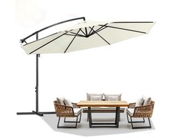 Zweefparasols 3,5m - Grote Parasol voor Buiten - UV 50+ Bescherming (98% UV-blokkering) - Kantelbaar in meerdere standen - Windbestendig met Ventilatieopeningen - Met Kruisvoet + Windtouw - Waterafstotend Doek - Handslinger Beige