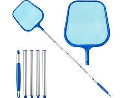 Zwembad schepnet - Zwembadnet met 5 paalsecties - Ultrafijn gaas - Telescopische aluminium paal - Zwembad onderhoud - Geschikt voor het Reinigen van Zwembad Tuin Vijver Fontein Badkuipen Spa Vissenkom - Blauw