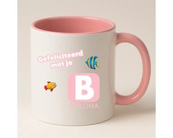 Zwemdiploma B Mok - Roze - Gefeliciteerd met je Zwemdiploma B - Zwemdiploma Cadeau
