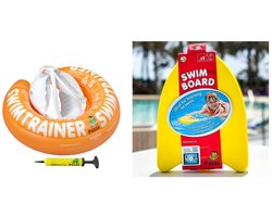 ZWEMSET "PEUTER" : SWIMTRAINER ORANJE (2 tot 4 jaar) + ZWEMPLANK + POMP | DE VEILIGE BABY ZWEMBAND | (Keurmerken: CE-TüV-EN13138-1:2014)