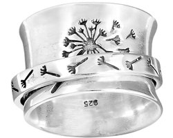 Zwenkring - Dandelion Bloem - Zilver Metaal