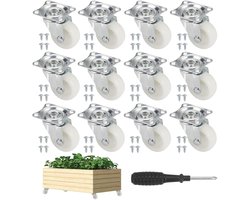 Zwenkwielen Set van 12 stuks voor Meubels - Ø 38 mm - 360 Graden Draaibaar - Rubberen Wielen voor Houten Meubels - Kasten - Kinderbedden - Kweekbakken