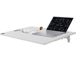 Zwevend bureau 800 x 600 x 101 mm - Klaptafel aan de muur met ijzeren standaard - Thuiskantoor Eetkamer Wasruimte - Wit klaptafel wandmontage