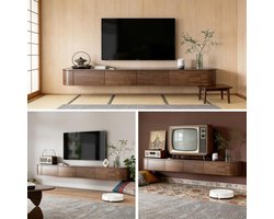 Zwevend Luxe TV-Meubel Walnootbruin 180 cm met 2 Lades en Deur – Modern Hangend TV Meubel met Kabelmanagement 180x30x20 cm