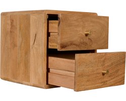 Zwevend Nachtkastje Borba - Mangohout - Lichtbruin - 30x30x30 cm (BxHxD) - 2 Lades - Kleur Tikamoon Walnut - Wandmontage