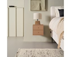 Zwevend Nachtkastje Borba - Mangohout /MDF - Terra - 30x30x30 cm (BxHxD) - 2 Lades - Kleur Blush - Wandmontage