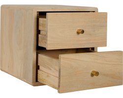 Zwevend Nachtkastje Borba - Mangohout - Naturel - 30x30x30 cm (BxHxD) - 2 Lades - Kleur White Oak - Wandmontage