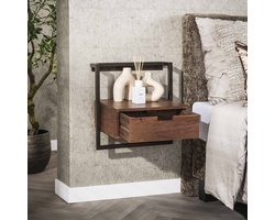 Zwevend Nachtkastje Industrieel Naomi Acaciahout 1 Lade Drift Brown