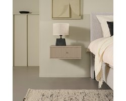 Zwevend Nachtkastje Sem - Hout - Beige/Hout - Mango/Taupe - 45 x 18 x 35 cm (BxHxD)