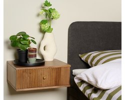 Zwevend Nachtkastje Sem - Hout - Bruin - 45x18x35 cm (BxHxD - Met Lade - Eenvoudig Ophangen