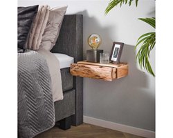 Zwevend Nachtkastje Tree Set van 2 Massief Acaciahout Large - Live Edge - Wandmontage - hangend nachtkastje - 40x20x10 cm - Compact en Modern Design