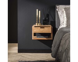 Zwevend nachtkastjeacacia naturel | 39x25x27 cm | massief hout | moderne slaapkamer | ruimtebesparend design