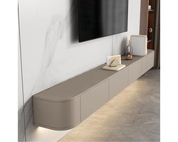 Zwevend TV-Meubel 140x20x24 cm – Wandgemonteerde TV-Kast met Laden & Opbergruimte – Laag Hangend Mediameubel met Routerhouder – Wandkast voor TV, Decoder, WiFi Router & Accessoires – Kaki