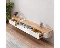 Zwevend TV Meubel 180x24x20 cm – Modern Beige TV Kast met 2 Laden en Klepdeur – Hangende TV Tafel met Kabelmanagement voor Woonkamer & Eetkamer – Abkantoor