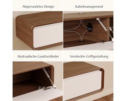 Zwevend TV-meubel 280 cm – Modern Hangend TV Kast met 4 Laden en Kabelbeheer – Wit & Eiken Look Wand TV Meubel van Massief Hout – Minimalistisch Woonkamer Meubel – HomebyNicole