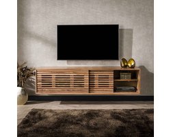 Zwevend Tv-Meubel Acaciahout - Naturel - 2 Deuren - Tv-Meubel Slide - Giga Meubel