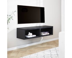 Zwevend tv-meubel met open vakken Bernie zwart 125x30x35 cm