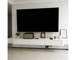 Zwevend TV-Meubel Modern Luxe “WallNova” 180 cm met 2 Lades en 1 Deur – Wit Oak Hout – Wandmontage TV Kast 180x24x20 cm