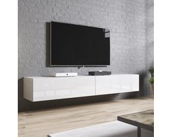 Zwevend Tv-meubel Slide 2D 200 cm breed hoogglans wit