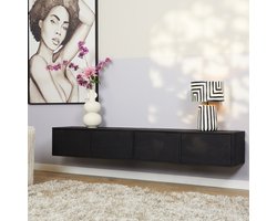 Zwevend tv meubel Vision Black | 200 cm | mangohout - kast