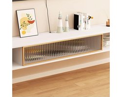 Zwevend TV Meubel Wandgemonteerd 160x20x24 cm – Floating TV Kast met Opbergruimte, Deurtjes & Planken, Kabelmanagement Gaten, Modern Media Console voor Woonkamer – HomebyNicole