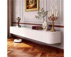 Zwevend Tv-meubel - Wandkast Media - Woonkamer Opbergen - Rubberen Hout Constructie - 160x24x20cm - Wit