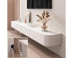 Zwevend TV-Meubel Wit 120x20x24 cm – Wandgemonteerde TV-Kast met Laden & Opbergruimte – Hangend Mediameubel met Routerhouder – Wandkast voor TV, Decoder, WiFi Router & Accessoires