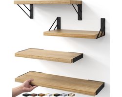 Zwevend Wandplanken - set van 4 - rustiek boekenkast - zware metalen dragers - houten wandrek voor woonkamer, keuken, hoek, werkkamer
