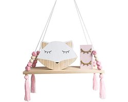 Zwevend Wandrek van Hout met Touwen - Scandinavisch Design voor Decoratie en Opslag, 38 x 14 cm