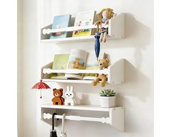Zwevende Boekenkast - Wandplanken Set - Kinderkamer Decoratie - Durable Houten Constructie - 40cm Breed - Wit
